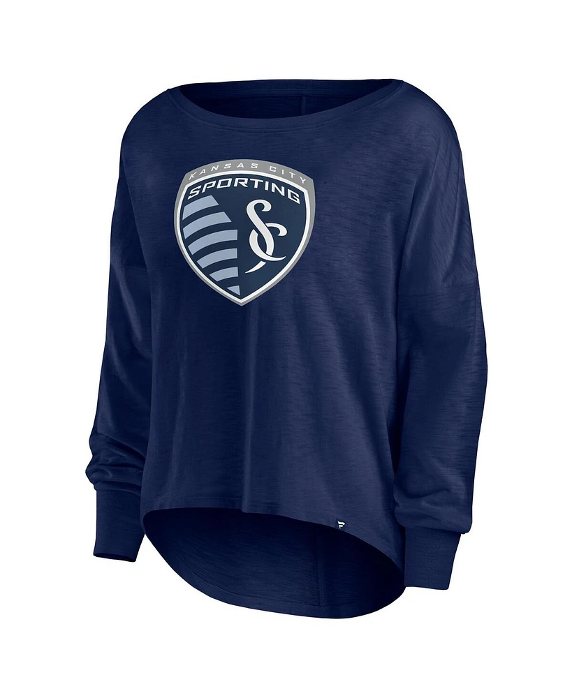 Fanatics Women's Navy Sporting Kansas City Corner Kick Long Sleeve Fashion T-Shirt