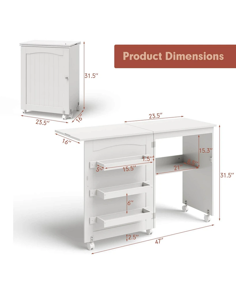 Folding Sewing Craft Table Shelf Storage Cabinet Home Furniture