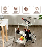 3-Tier Home Bar Serving Cart on Wheels with Mirrored Shelves