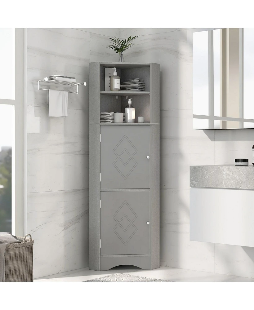 Casainc 61.2"H Tall Corner Bathroom Cabinet with Doors and Adjustable Shelves