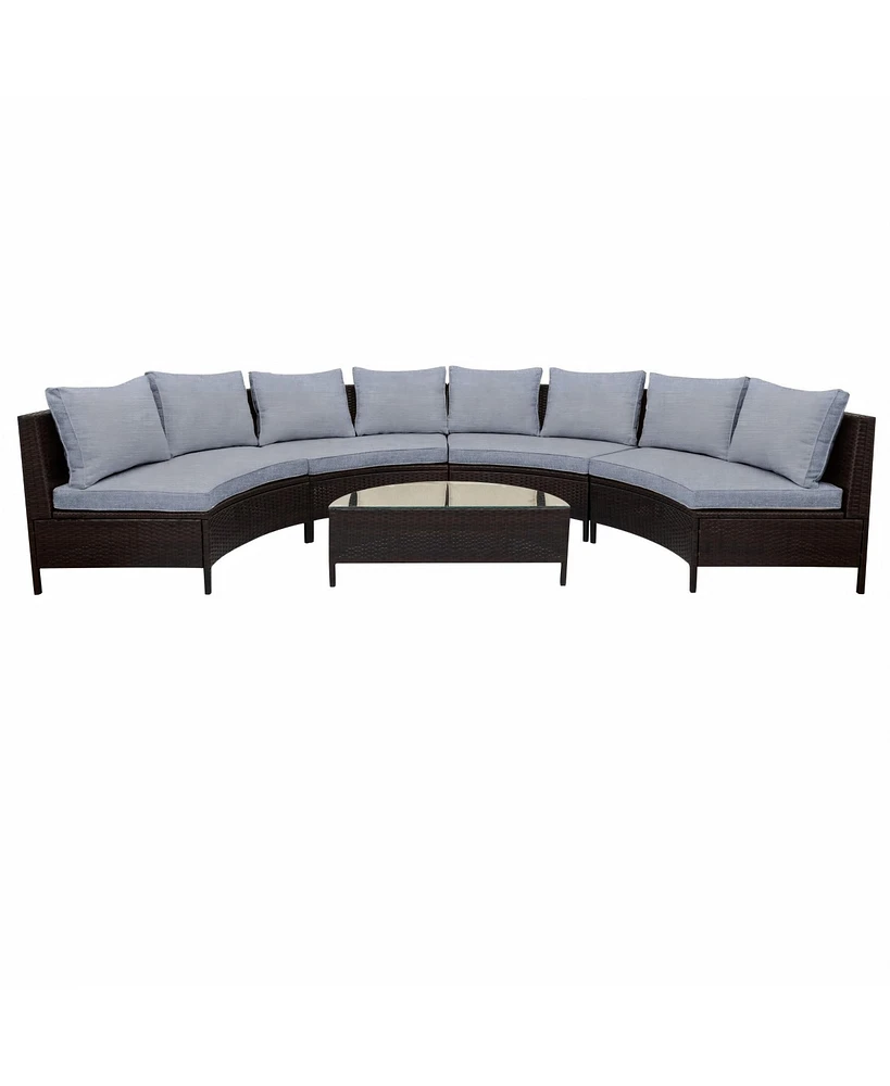5-Piece Outdoor Sectional Sofa Set with Half-Moon Glass Table
