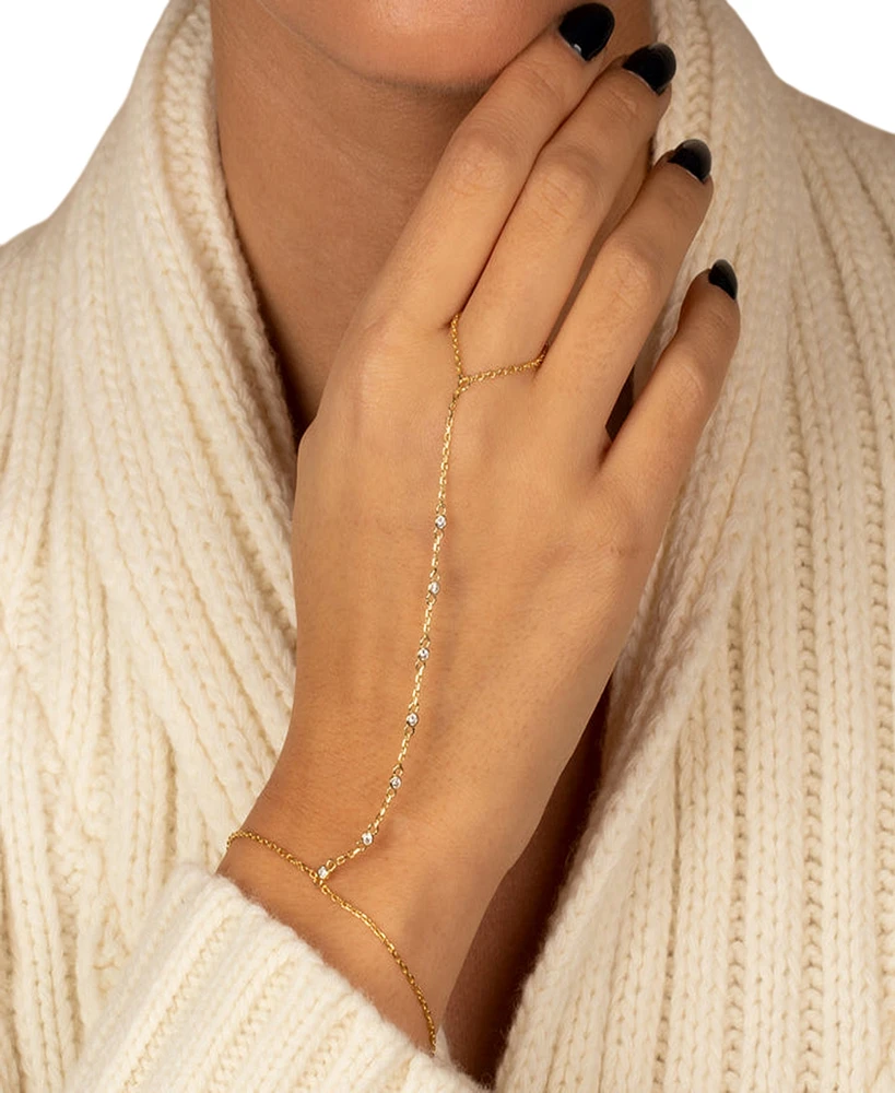 By Adina Eden Cubic Zirconia Multi Embedded Bezel Hand Chain Bracelet