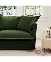 4-Seater Modular Armless Sectional with Ottoman, Green Chenille