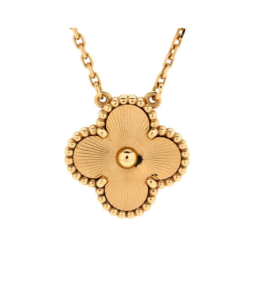 Pre-Owned Van Cleef & Arpels Vintage Alhambra Pendant Necklace Guilloche 18K Gold