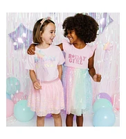 Sweet Wink Toddler Girls Pastel Rainbow BDay Patch Lavender Short Sleeve T-Shirt