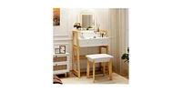 Adjustable Height Vanity Desk Set with 3-Color Led Lighted Mirror and Drawers
