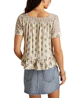 Lucky Brand Women's Block Print Button-Front Top