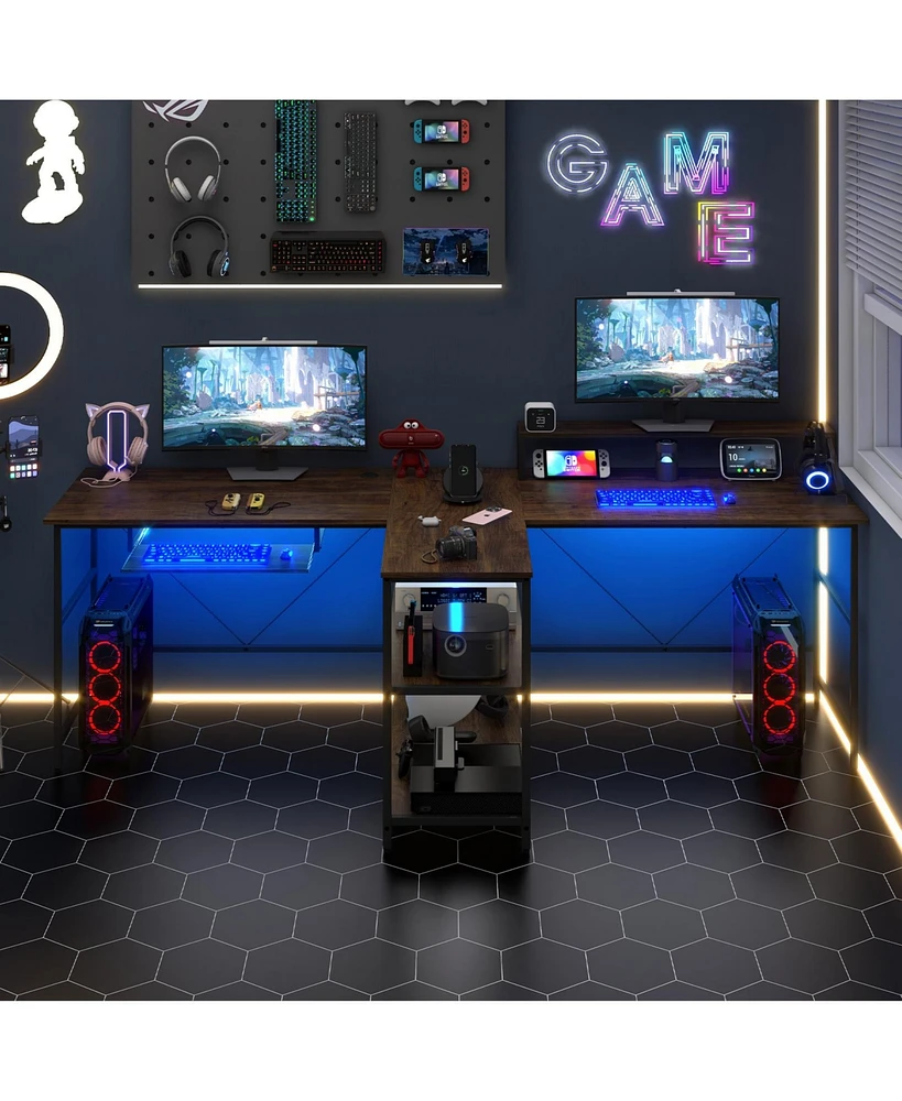 2-Person Reversible Computer Desk Long Office with Led Lights