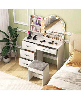 Makeup Vanity Desk Dressing Table and Stool Set with Mirror and Lights