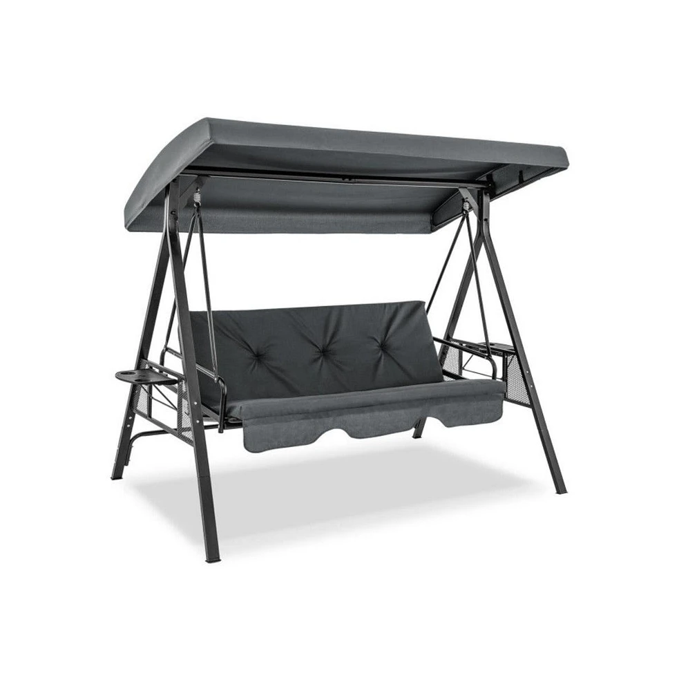 Convertible 3-Seat Patio Porch Swing Chair to Flat Bed with Adjustable Canopy