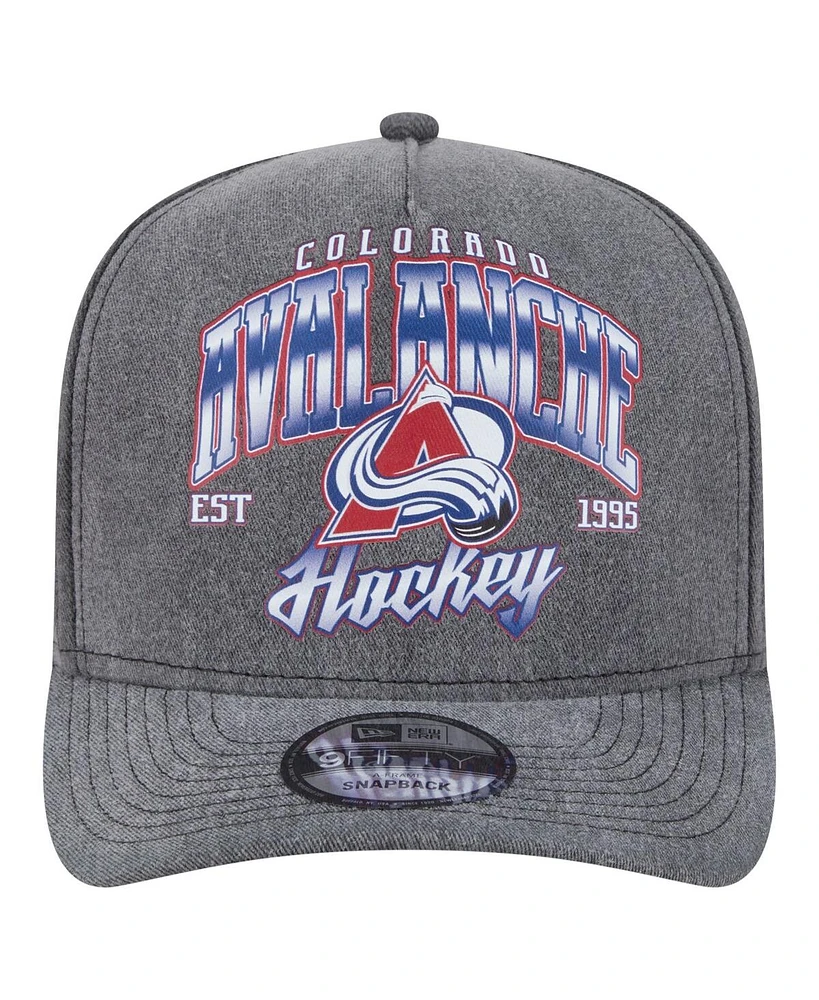 New Era Men's Charcoal Colorado Avalanche Throwback Washed A-Frame Pre-Curved 9FIFTY Snapback Hat