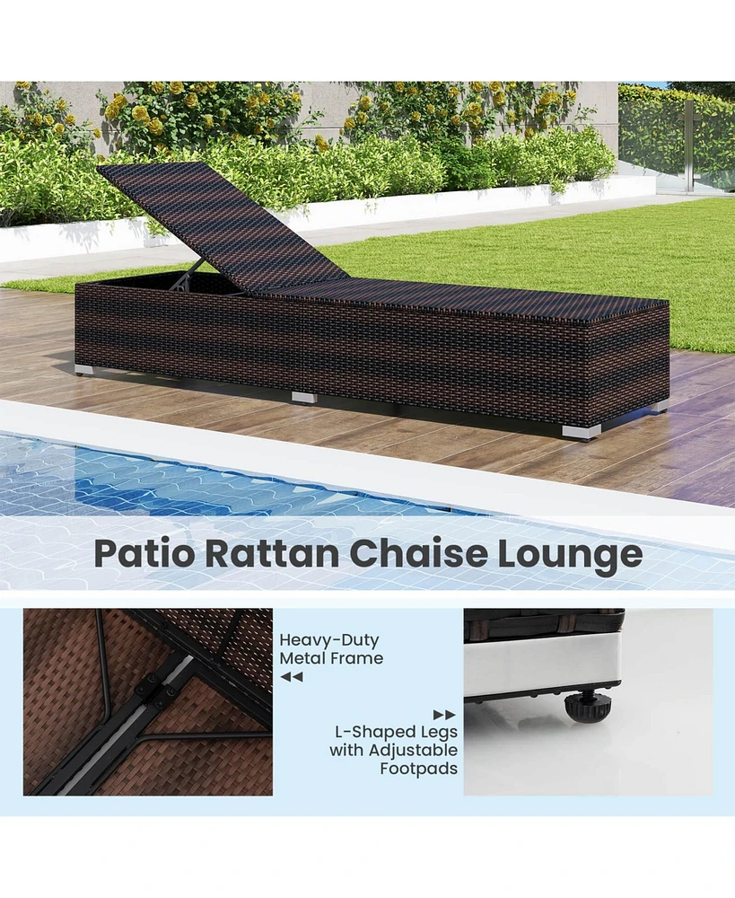 Gymax Outdoor Chaise Lounge w/ Long Seat Cushion Heavy-Duty Metal Frame