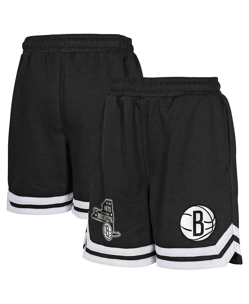 Outerstuff Big Boys and Girls Black Brooklyn Nets Teardrop Fleece Shorts