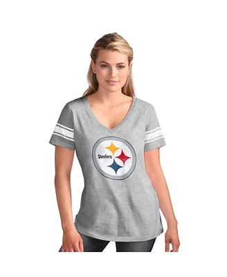 G-iii 4Her by Carl Banks Women's Heather Gray Pittsburgh Steelers First Pick Distressed V-Neck T-Shirt