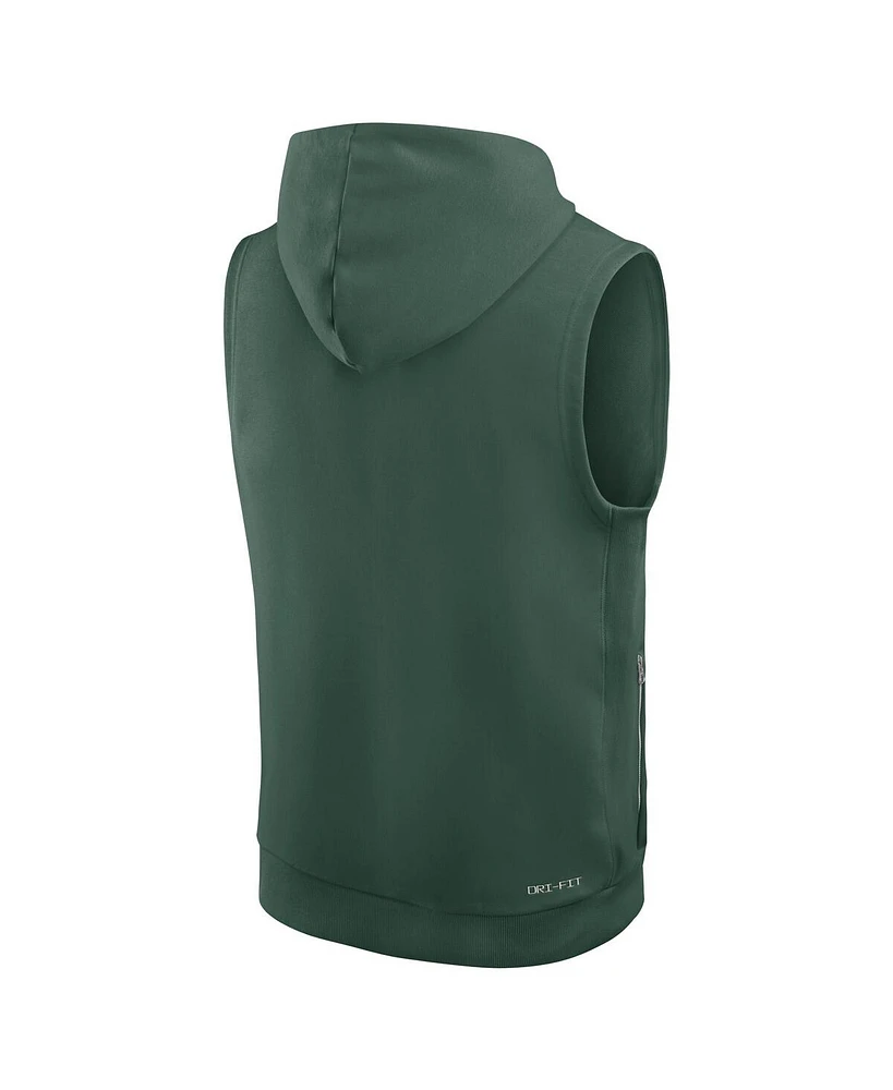 Nike Men's Green Green Bay Packers Sideline Performance Sleeveless Pullover Hoodie
