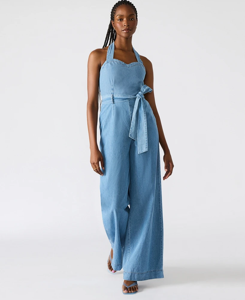 Steve Madden Women's Artie Denim Halter Jumpsuit