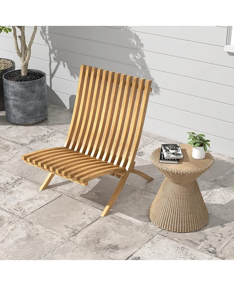 Folding Outdoor Lounge Chair with Slatted Seat and Backrest
