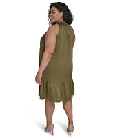 Vince Camuto Plus Satin Mock-Neck A-Line Dress