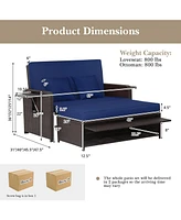 Gymax Rattan Loveseat Set Daybed Lounge w/ Storage Ottoman Side Tables Adjust Patio