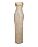 Miss Circle Women's Lainey Gold Satin Sequin Pearls Beaded Maxi Dress