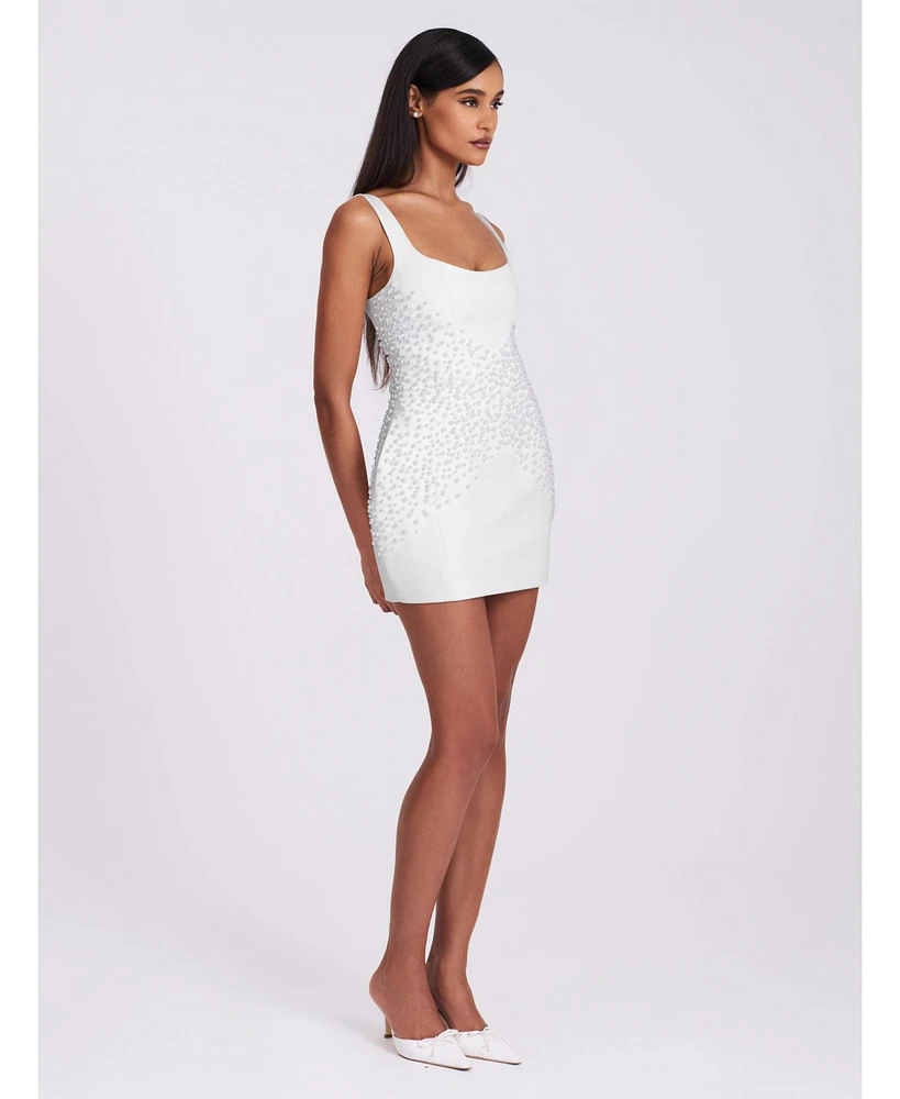 Miss Circle Women's Tais Pearl Beaded Cocoon Shape Sleeveless Mini Dress