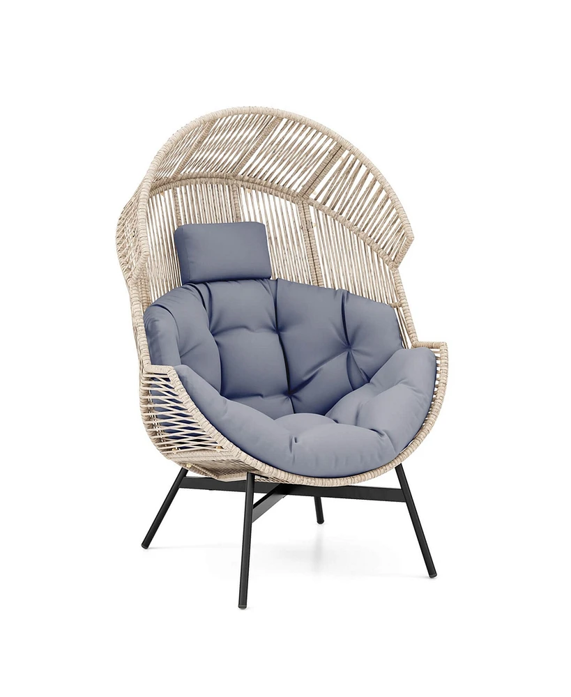 Gymax Wicker Stationary Egg Chair Lounge Basket Sofa w/ Heavy-Duty Metal Frame