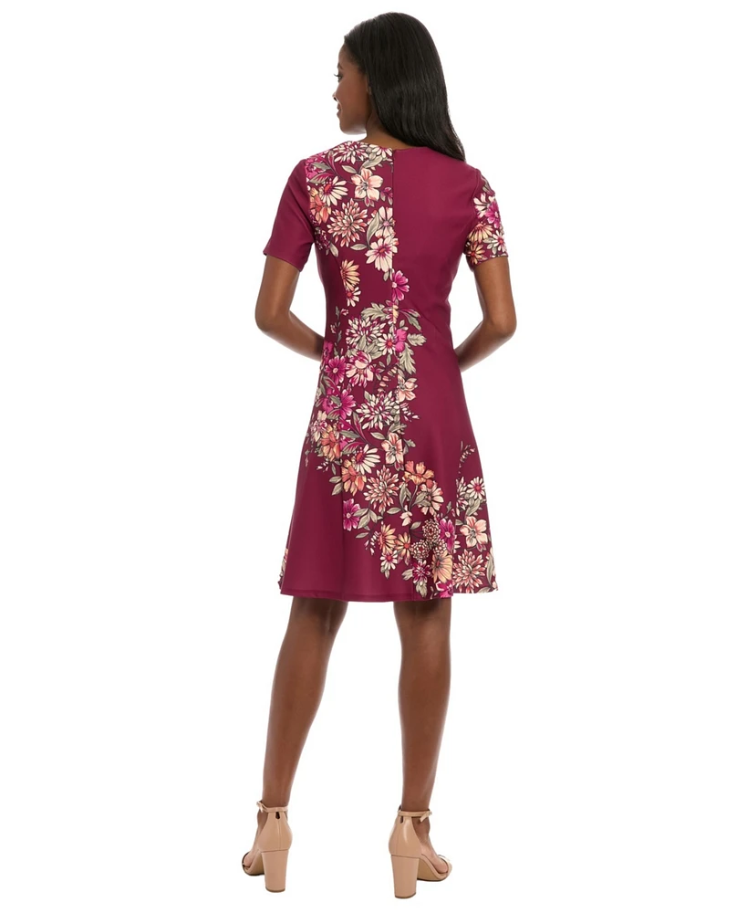 London Times Petite Short-Sleeve Floral A-Line Dress