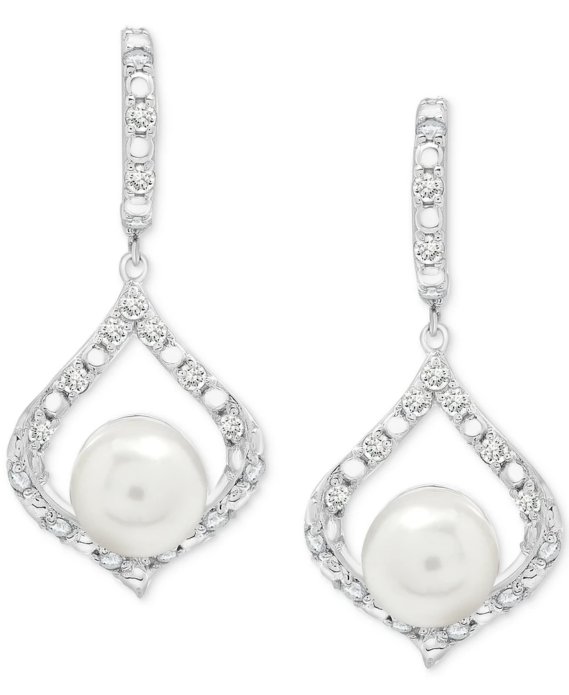 Cultured Freshwater Pearl (7mm) & Lab Grown White Sapphire (7/8 ct. t.w.) Drop Earrings in Sterling Silver