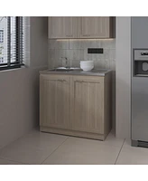 Haivana Utility Sink Base Cabinet with Double Doors and Interior Shelf, White Oak