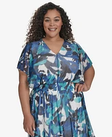 Dkny Plus Printed Flutter-Sleeve Midi Dress
