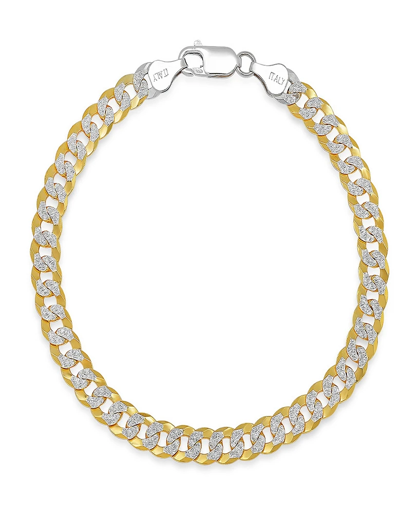 Steeltime Unisex Two-Tone Sterling Silver and 18K Gold Plated Diamond Cut Curb Link Bracelet