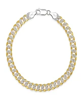 Steeltime Unisex Two-Tone Sterling Silver and 18K Gold Plated Diamond Cut Curb Link Bracelet