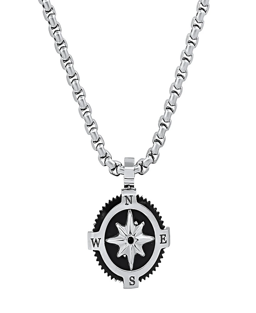 Steeltime Men's Stainless Steel Compass Pendant Necklace