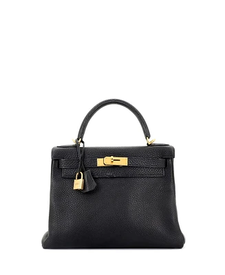 Pre-Owned Hermes Kelly 28 Handbag Clemence with Gold Hardware
