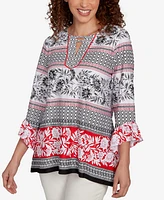 Ruby Rd. Petite Tropical Motif Stripe Puff Print Knit Top