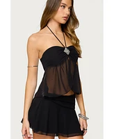 Edikted Women's Jettie Sheer Chiffon Split Front Top