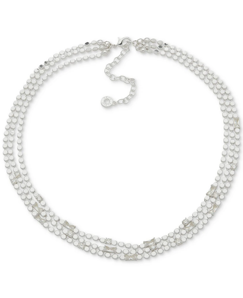 Anne Klein Silver-Tone Multi Row Cubic Zirconia Chain Baguette Necklace, 19-1/2" + 3" extender