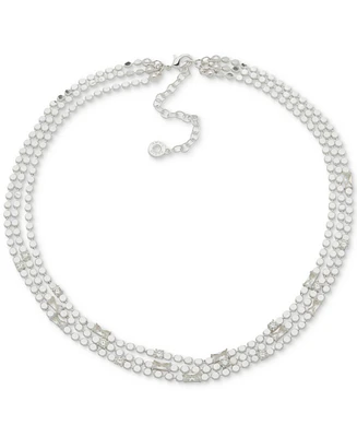 Anne Klein Silver-Tone Multi Row Cubic Zirconia Chain Baguette Necklace, 19-1/2" + 3" extender