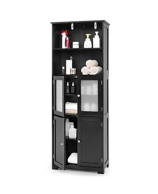Slickblue 6-Tier Freestanding Bathroom Cabinet with 2 Open Compartments and Adjustable Shelves