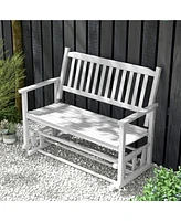 Gymax 2 Seats Outdoor Glider Bench Poplar Wood Patio Swing Glider Loveseat Chair w/ Armrests