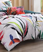 Bebejan Tropical Fusion Bedding 220 Thread Count 100% Cotton Sateen 5 Piece Queen Size Reversible Comforter Set