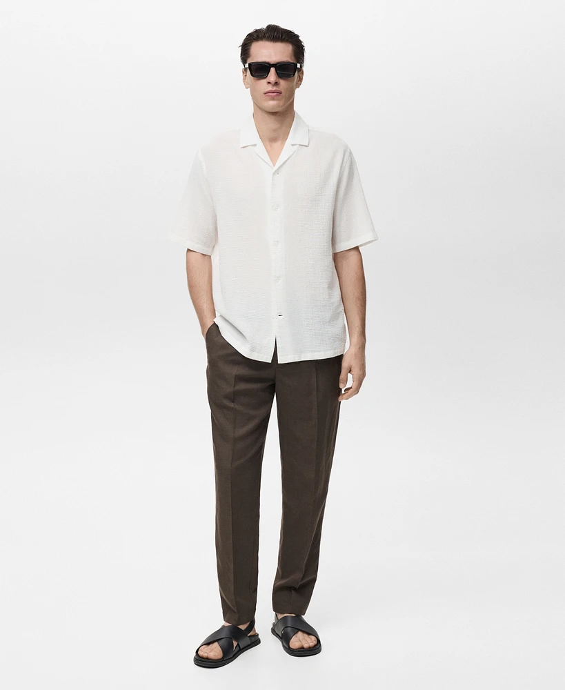 Mango Men's Bowling Collar Seersucker Shirt