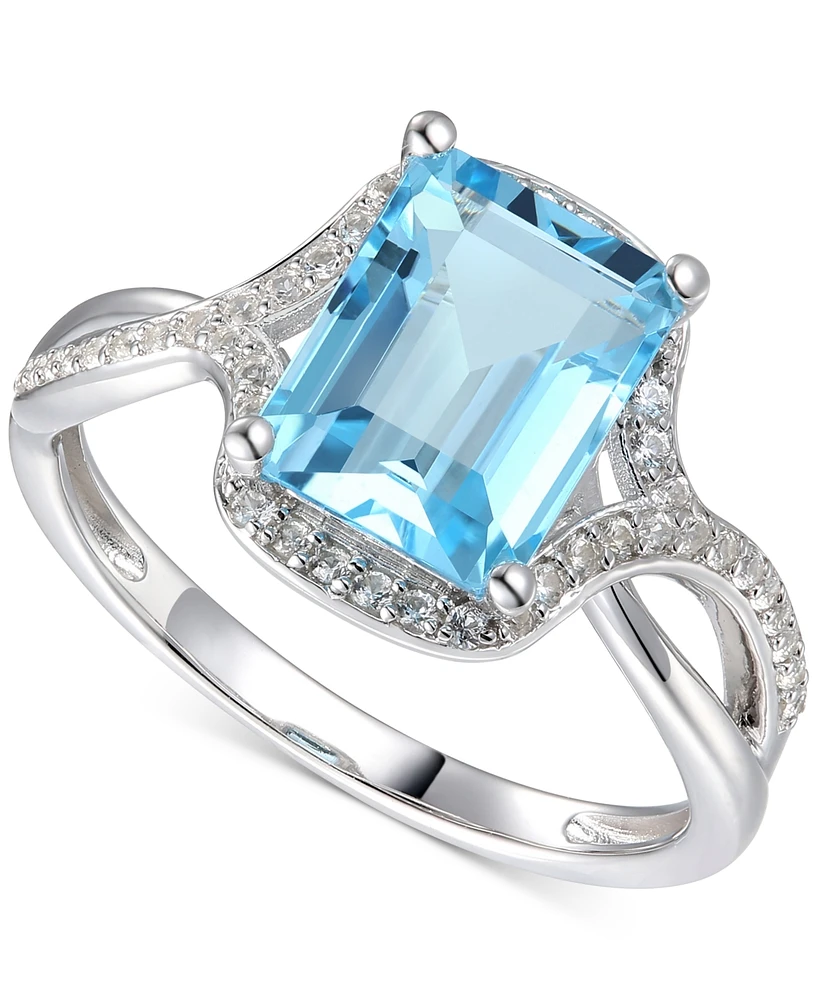 Blue Topaz (2-5/8 ct. t.w.) & Diamond (1/4 ct. t.w.) Halo Twist Ring in 14k White Gold