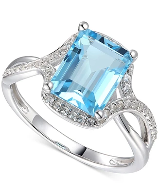 Blue Topaz (2-5/8 ct. t.w.) & Diamond (1/4 ct. t.w.) Halo Twist Ring in 14k White Gold