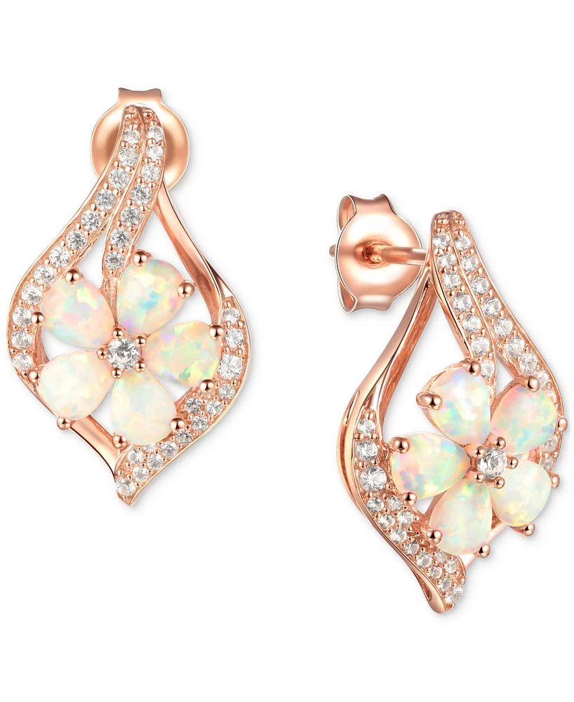 Opal (1-1/3 ct. t.w.) & Diamond (1/3 ct. t.w.) Flower Cluster Stud Earrings in 14k Rose Gold