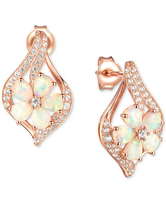 Opal (1-1/3 ct. t.w.) & Diamond (1/3 ct. t.w.) Flower Cluster Stud Earrings in 14k Rose Gold
