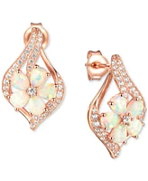 Opal (1-1/3 ct. t.w.) & Diamond (1/3 ct. t.w.) Flower Cluster Stud Earrings in 14k Rose Gold