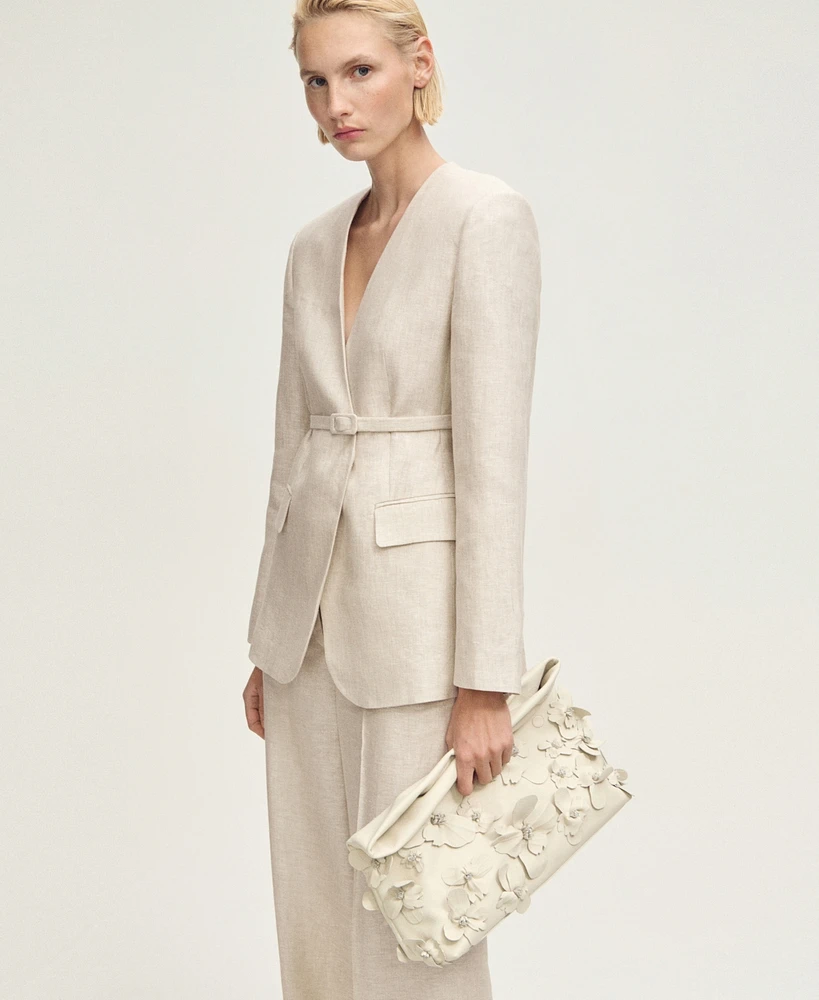 Mango Women's Belted Linen Suit Jacket