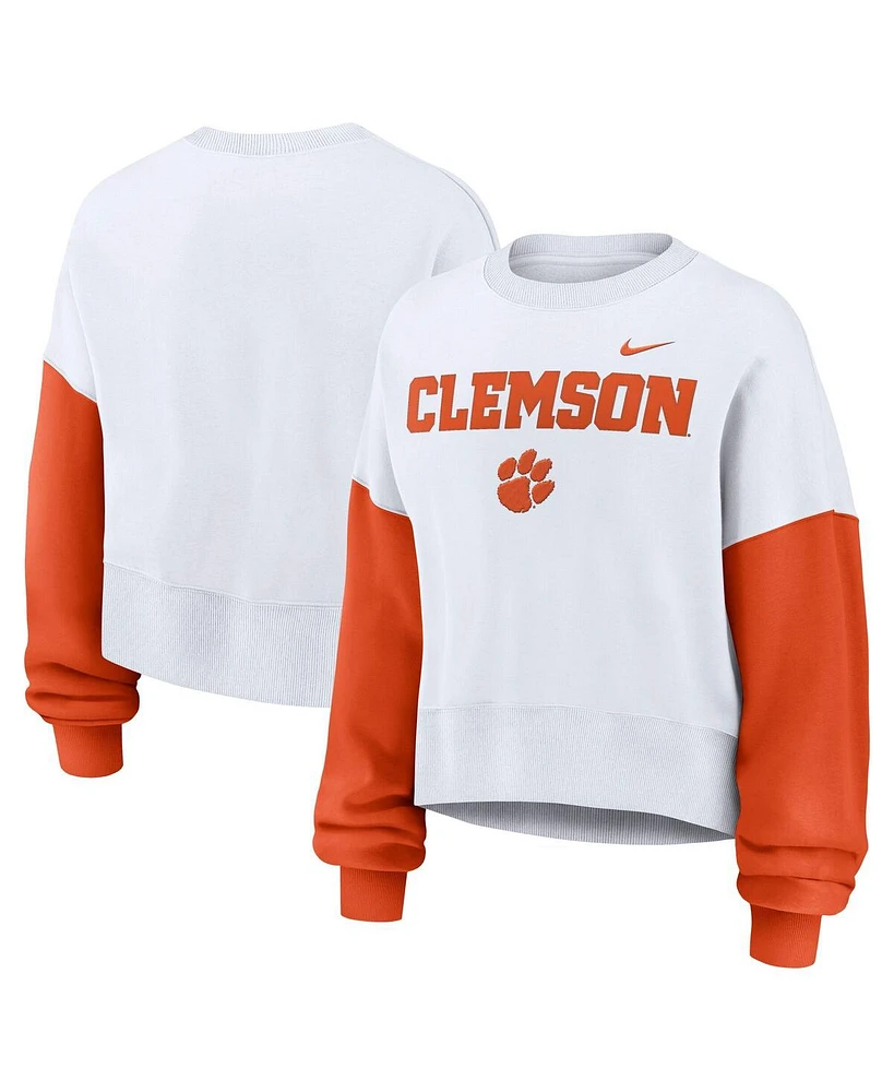 Nike Women's White Clemson Tigers Oversized Color Block Pullover Sweatshirt