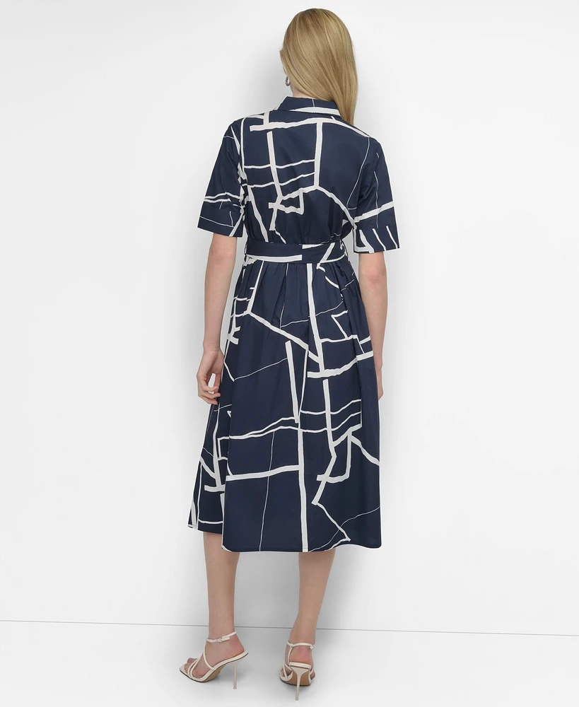Dkny Women's Abstract Printed Cotton Midi Shirt Dress